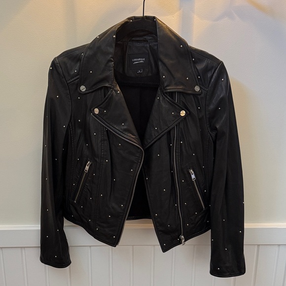 Lamarque Jackets & Blazers - Lamarque Black 100% Leather Piper Studded Biker Jacket Size Medium EUC